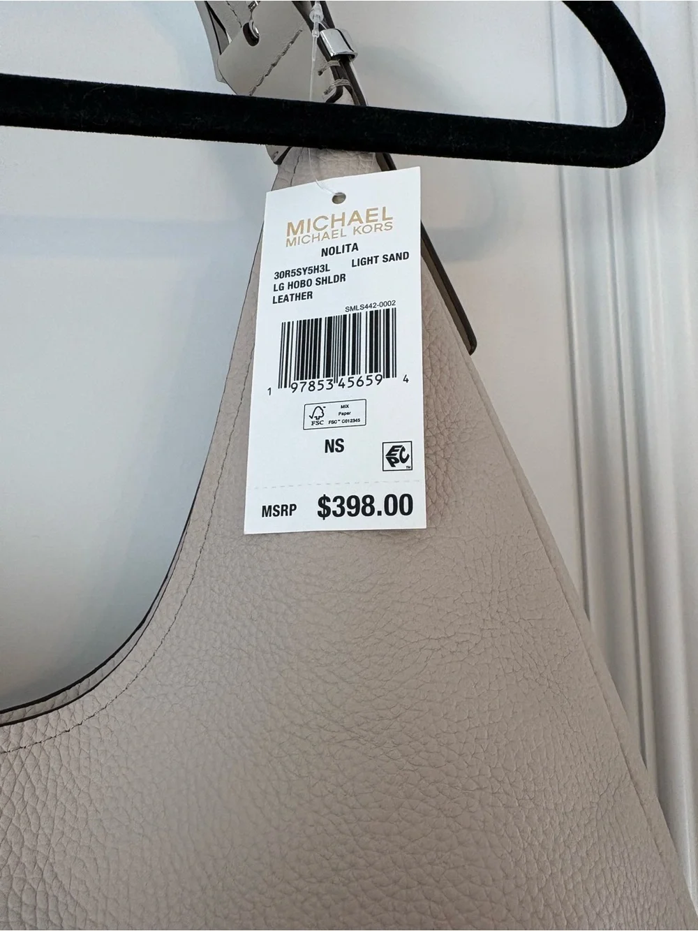 NWT Michael Kors Nolita Large Pebbled Leather Hobo Bag Light Sand